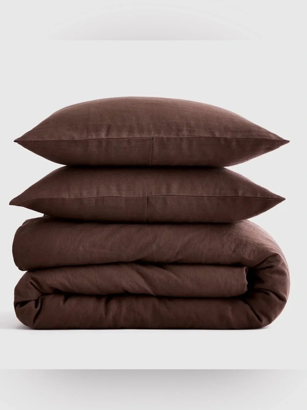 NWT Quince European Linen 3 Piece Duvet Cover Set, King/Cal (Espresso)